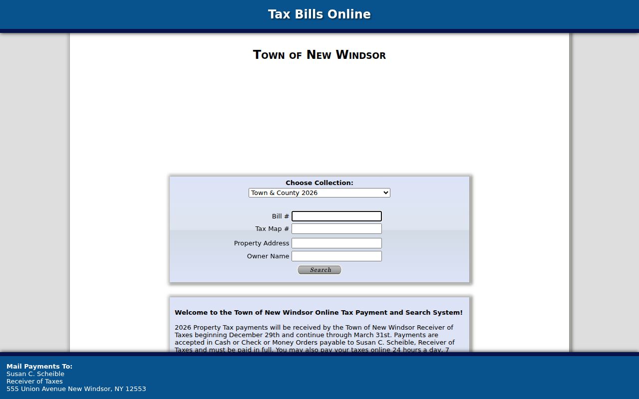 New Windsor residents directory BAS tax search fields