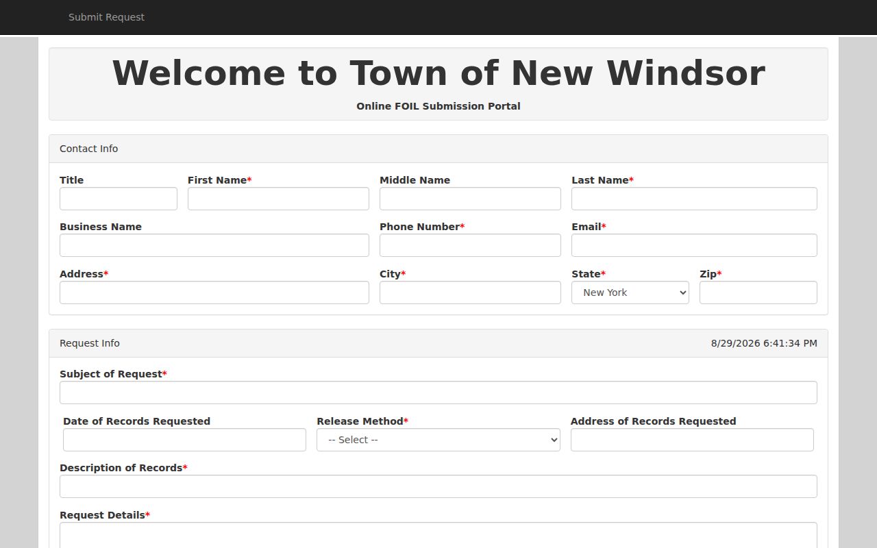 New Windsor residents directory town FOIL request form