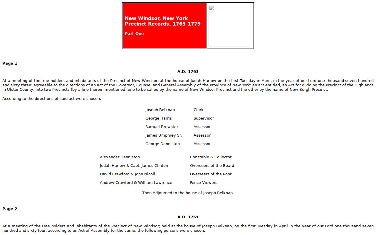 New Windsor previous residents 1763 town-record transcript