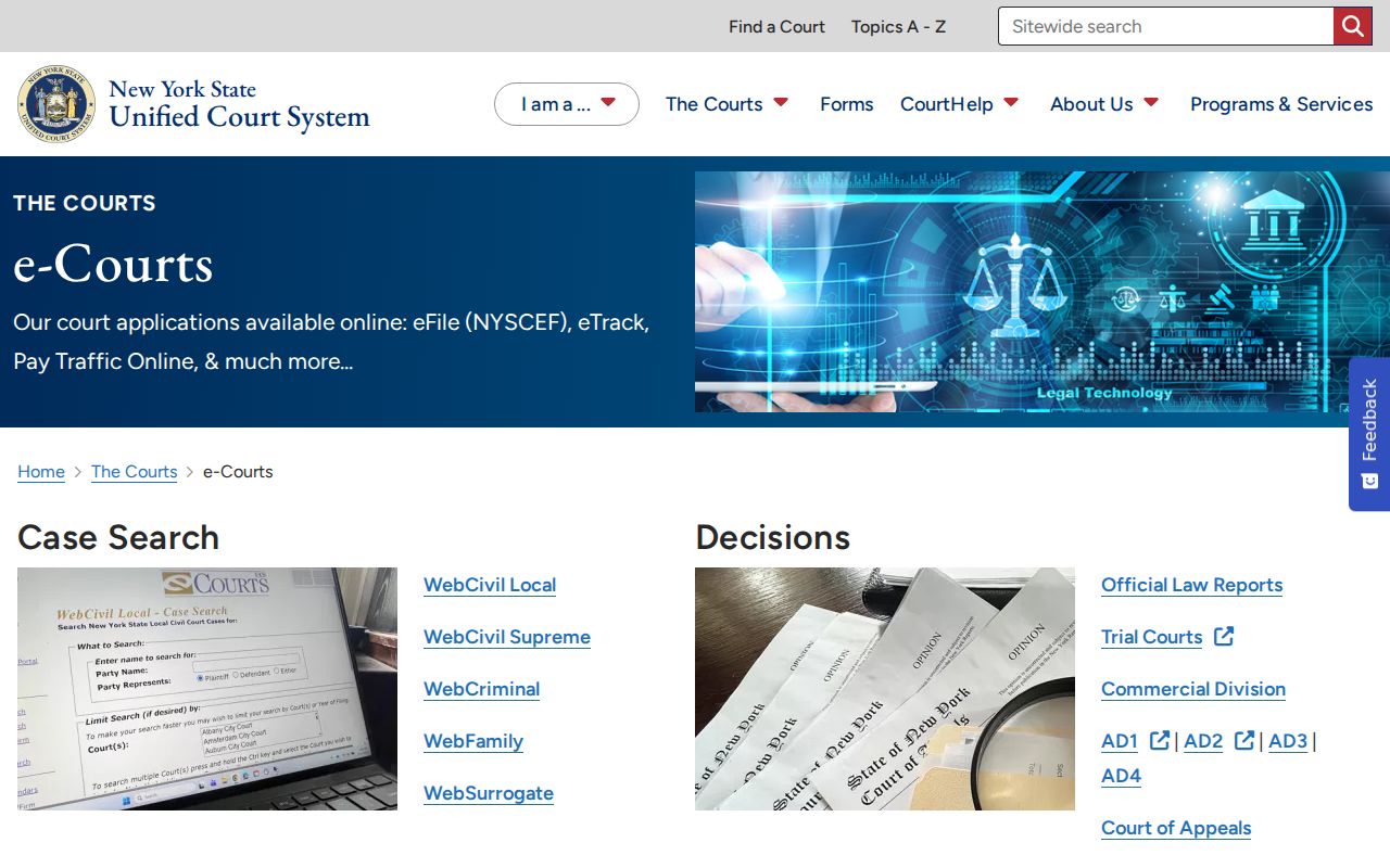New Windsor resident lookup New York eCourts public case search
