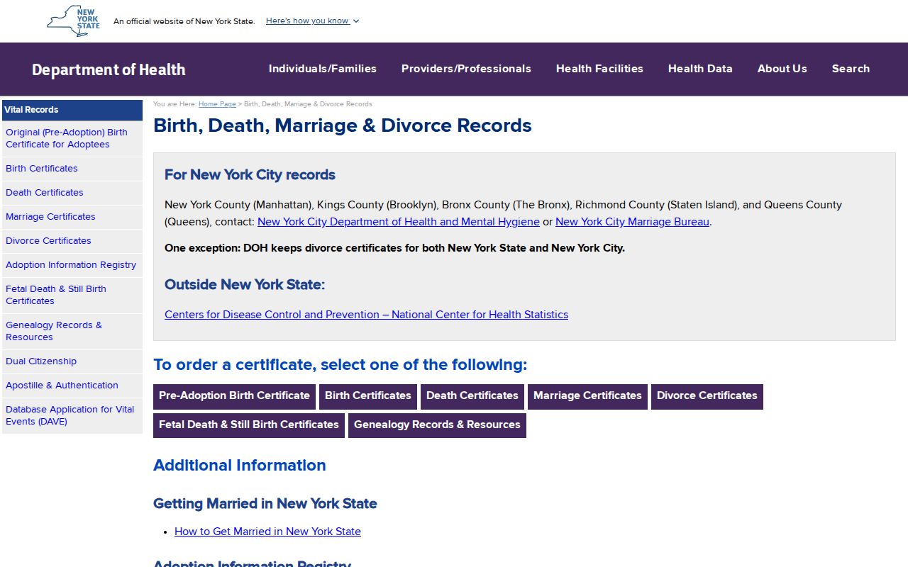 New Windsor resident lookup New York State Vital Records access