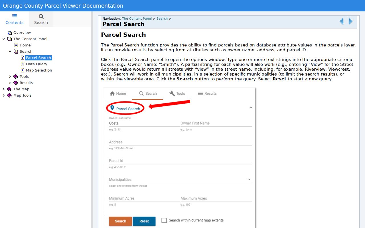 New Windsor street directory Orange County parcel search fields